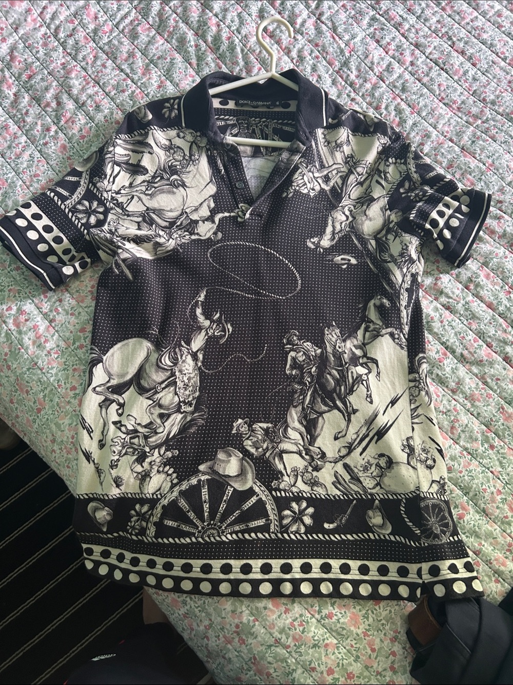 Dolce & Gabbana Black and White Western Graphic Polo